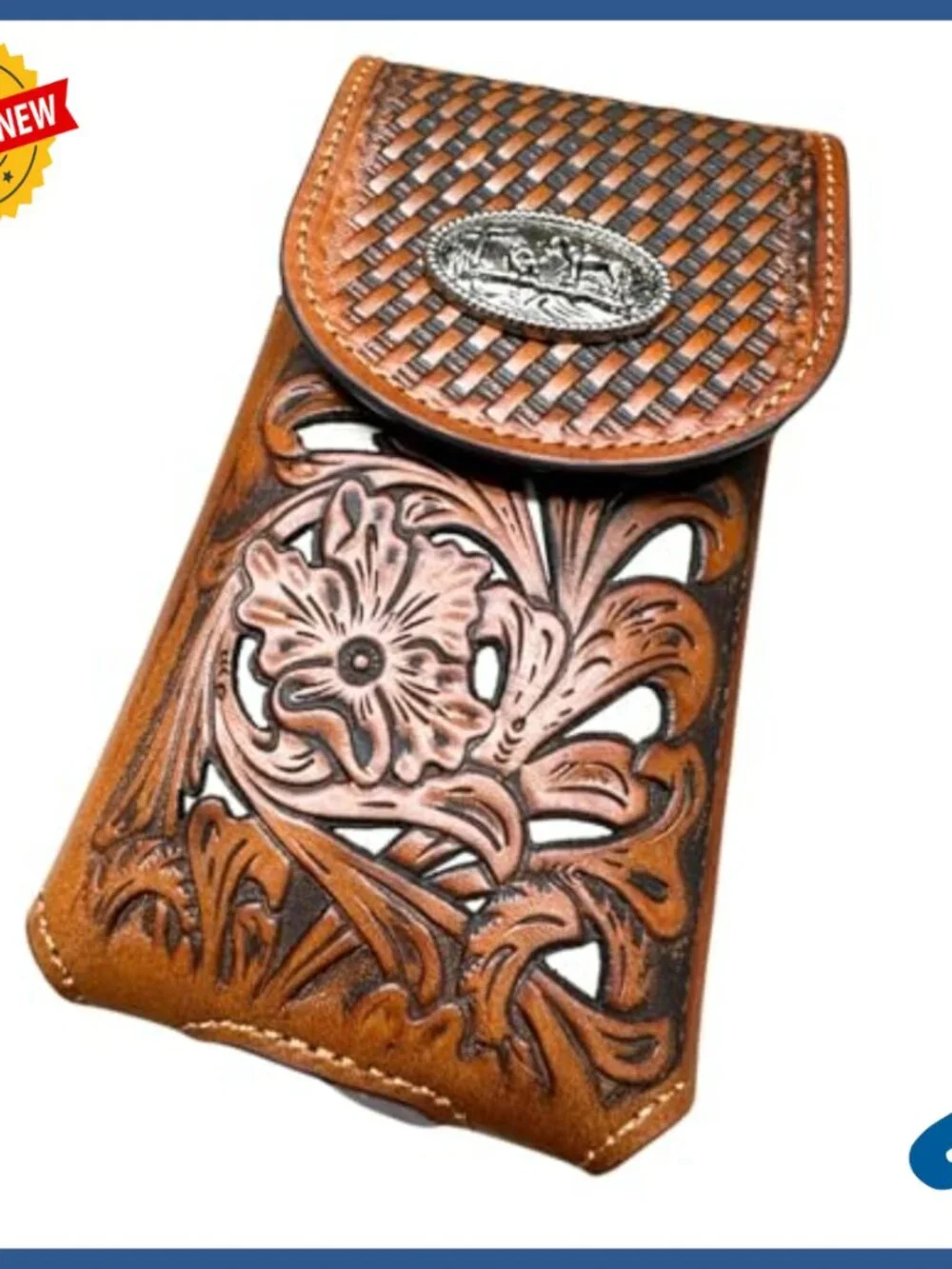 Genuine Leather Wallet and Phone Holster Set with Embossed Western Design
